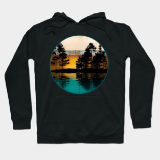 Rustic Lake Reflections Golden Horizon with Trees Hoodie